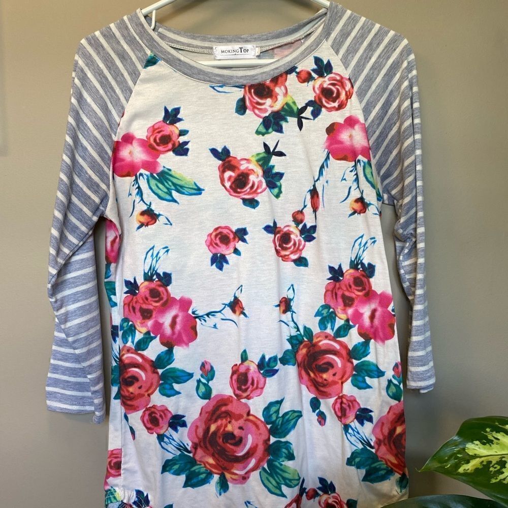 Moking Top Women’s Large Floral 3/4 Sleeve